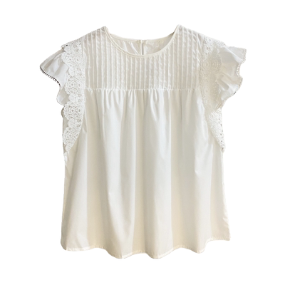 宽松法式套头无袖飞飞袖衬衫甜美