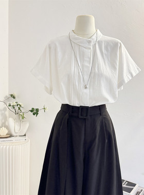 法式别致小翻领白色短袖衬衫女2026夏小众设计感通勤衬衣气质上衣