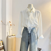 设计感韩系宽松休闲衬衣小众上衣 2025春季 蕾丝丝巾领带衬衫 女长袖
