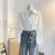 韩版 女2025春季 宽松休闲气质通勤上衣 衬衫 设计感半开V领白色长袖