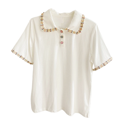 设计感POLO领纯棉短袖t恤女宽松