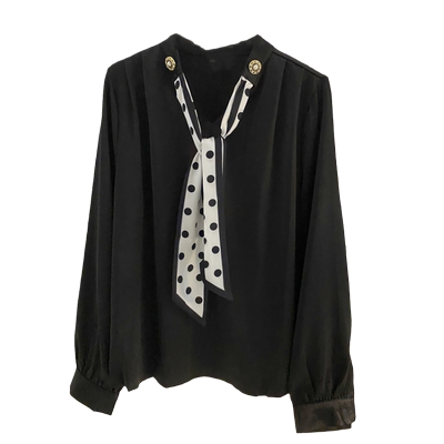 蝴蝶结系带缎面衬衫女春气质长袖