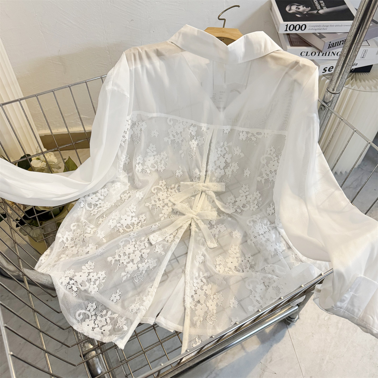 法式白色蕾丝蝴蝶结防晒衬衫女2025夏季宽松慵懒薄款衬衣开衫外搭