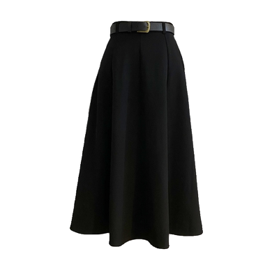 中长大摆气质a字配腰带半身裙女