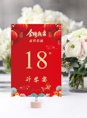 定制中式红色金榜题名席位卡名单