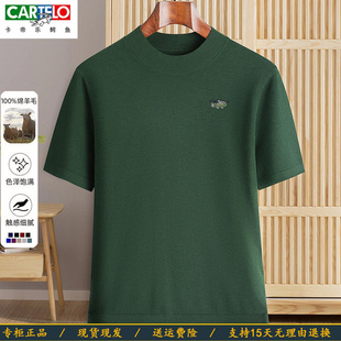 CARTELO鳄鱼男士秋冬款100%羊毛衫短袖可机半袖毛衣打底衫中青年