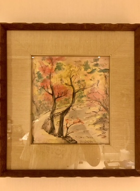 日本回流 装裱画 纯实木画框 署名 岳心