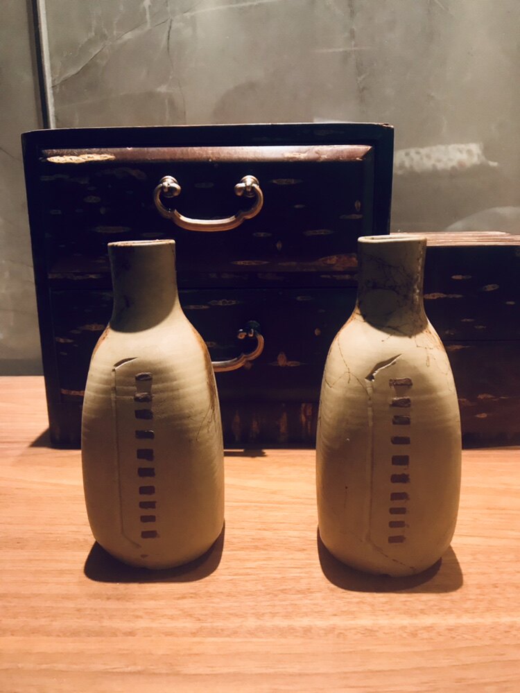 N2日本进口古备前烧花瓶一对底部带款可做摆件赏器诧寂风得利