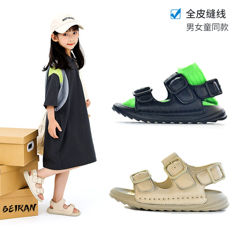 真皮儿童凉鞋男女童全皮缝线沙滩鞋透气软底鞋子宝宝休闲防滑运动