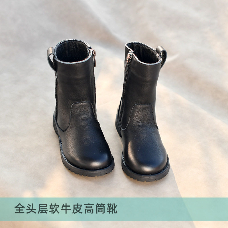 女童真皮单靴马靴公主长筒靴高筒靴宝宝秋款棉靴2024新款宝宝靴