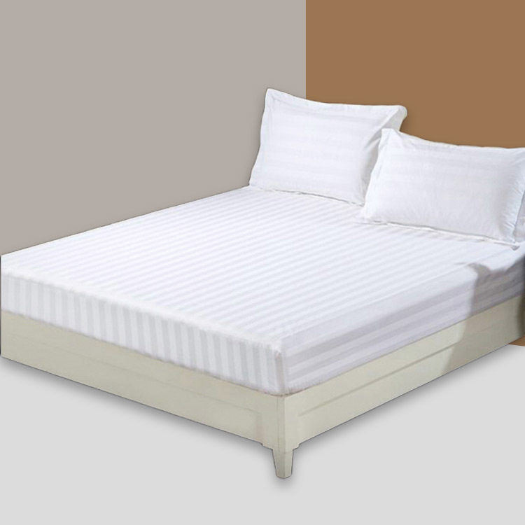 宾馆酒店床上用品涤棉40支条纹加厚床笠现代公寓简约白色床罩