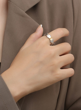 小众设计感中性风拼图情侣对戒小众轻奢款钛钢戒指潮人手饰品