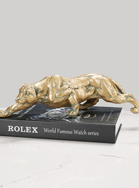 金钱豹新中式书柜老板桌面装饰品办公室电视柜摆件摆放动物工艺品