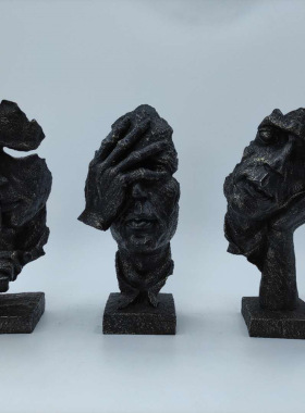 家居客厅工艺品酒柜装饰复北件摆欧品古桌面沉默是金创意现代摆设