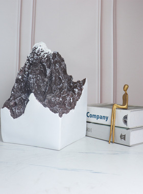 现代新中式抽象假山雕塑艺术品酒店玄关办公室大班台雪山软装摆件