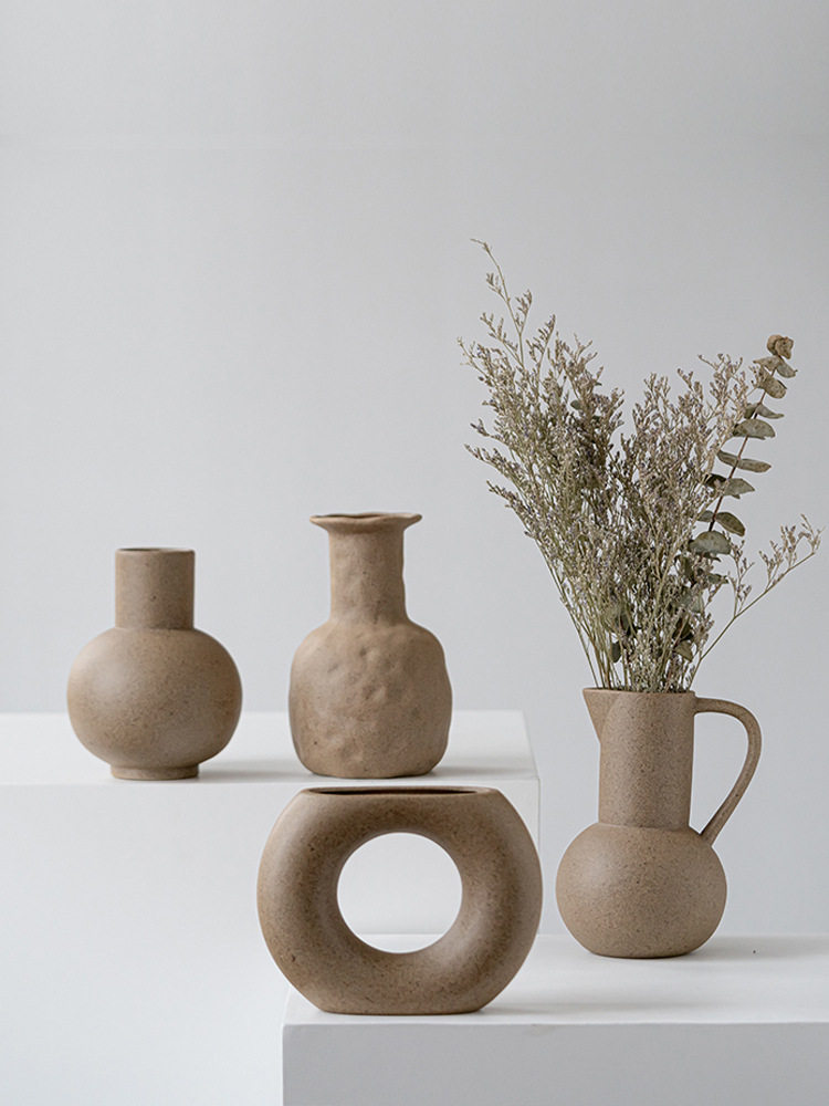 莫狄森日式粗陶瓷园艺花瓶室内外装饰品褐色异形工艺品摆件插花