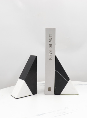 简约现代条纹大理石书档书靠样板房书柜石摆件家居装饰品书立