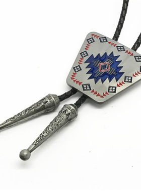 A01B2C6长款领绳西南梯形波洛项链男女百搭配饰短袖简约复古吊坠