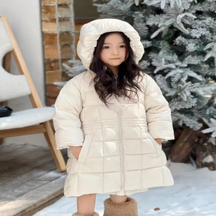 特价 全新无暇冬季女童羽绒服束腰防水防污白鹅绒A字版中长款