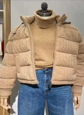 25年秋冬季女士新款绞花编结绗缝夹克羽绒服白鹅绒加厚外套RL同款
