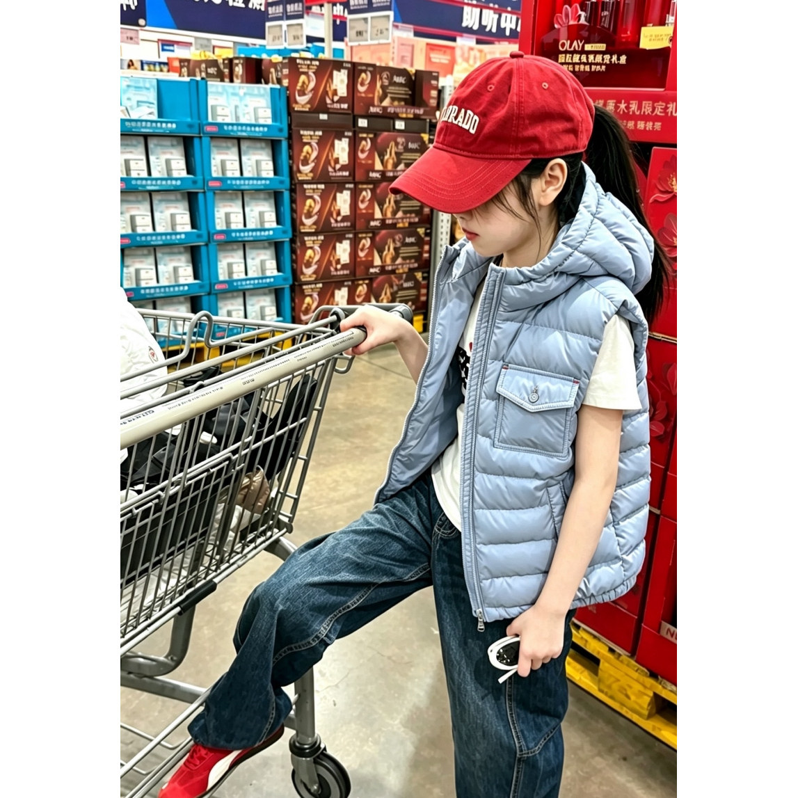 秋冬中大童连帽白鹅绒保暖马甲