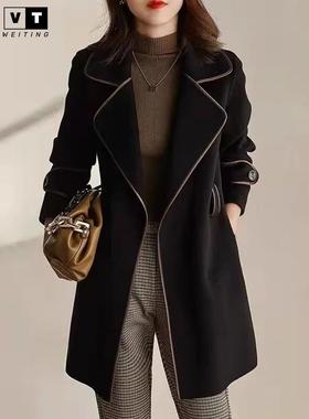 WEI TING小香风毛呢西装外套女秋冬季2024新款中长款双面羊绒大衣