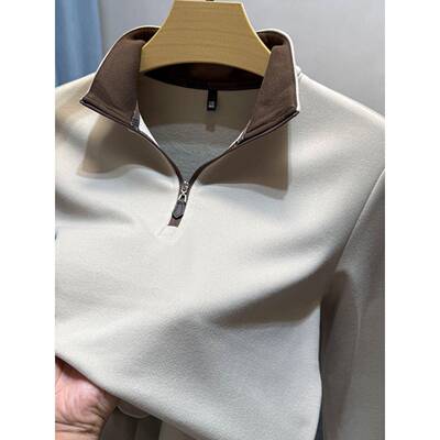 Mostarsea~德芙绒纯色打底衫男士秋冬季半拉炼体恤高端骆驼绒长袖