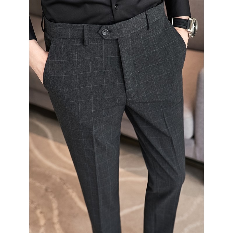 商务格子西裤男士春夏款2025新款男裤休闲西装裤九分直筒裤子男款