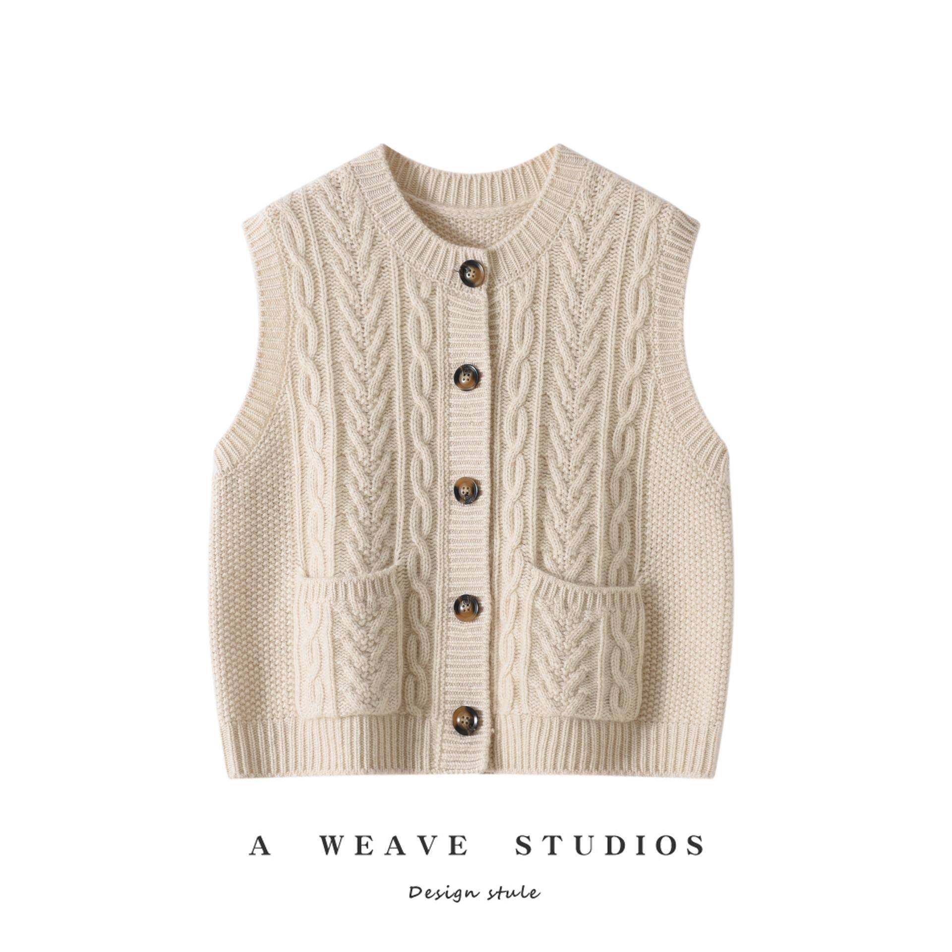 2025秋冬新款山羊绒衫圆领麻花针织马甲女宽松显瘦百搭毛衣,女装/女士精品,羊绒衫,淘宝优惠券,粉丝福利购,淘宝优惠卷