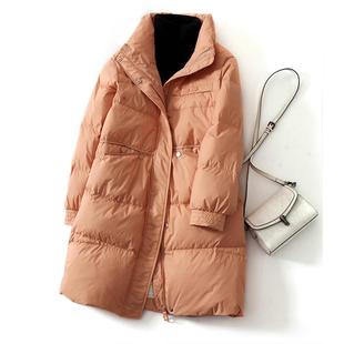 韩国秋冬新款宽松休闲羽绒服女中长款大码加厚内胆白鸭绒棉服外套