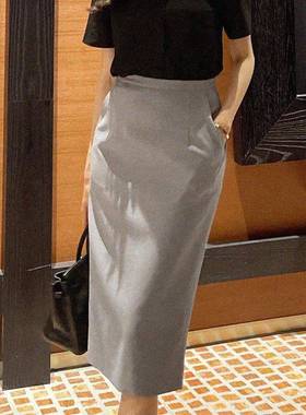 灰色半身裙女春秋季新款包臀裙中长款职业西装裙直筒高腰一步裙潮