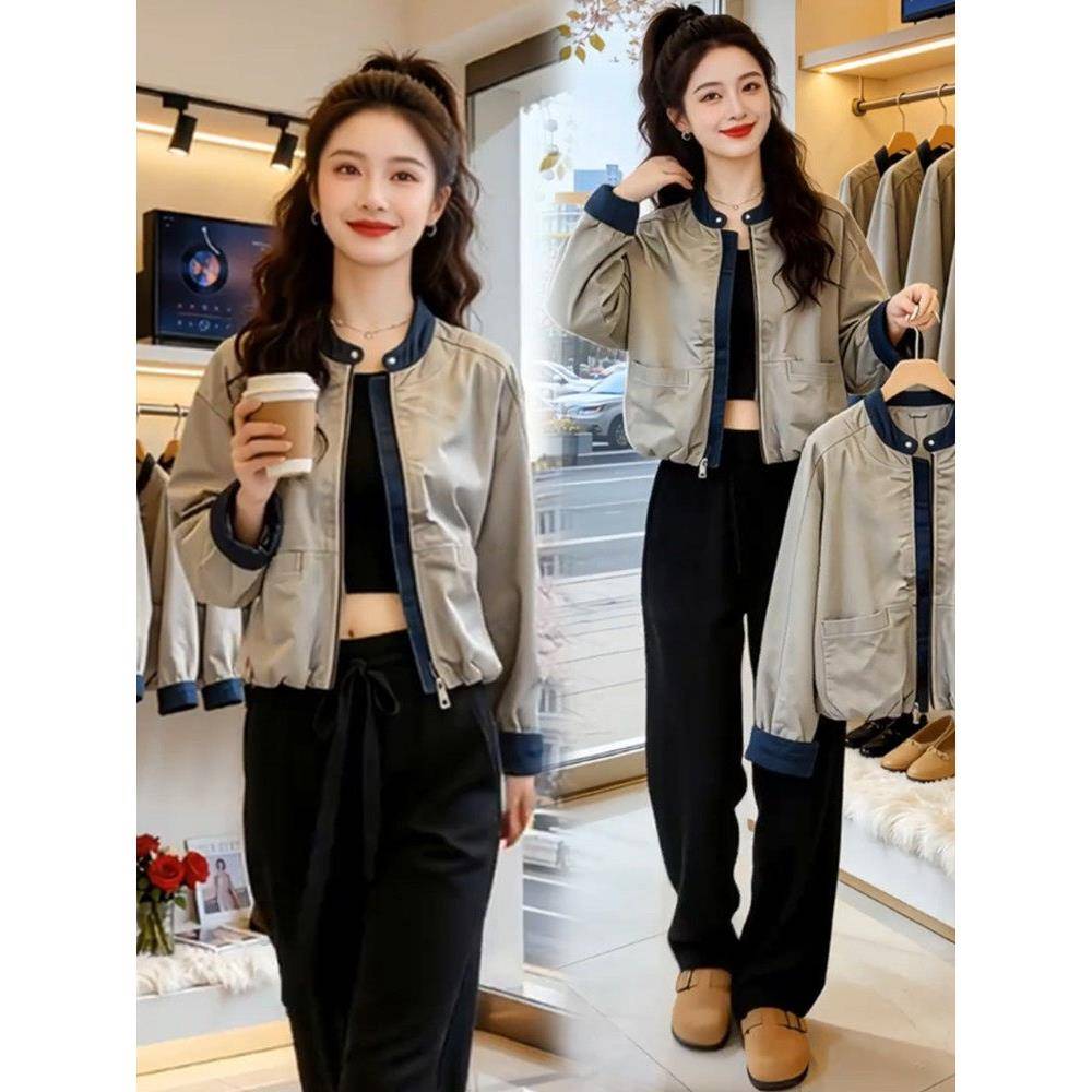 香港代购韩版宽松短款外套女2026春立领拉链显瘦遮肉休闲夹克上衣