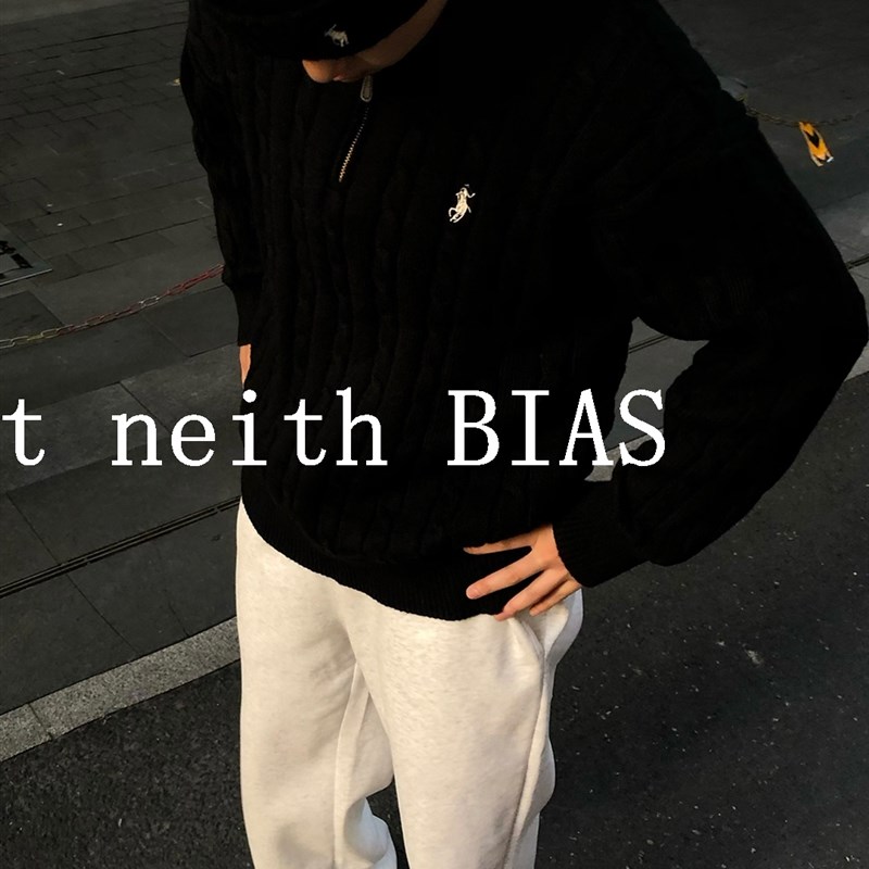 it neith BIAS灰色半高领拉炼毛衣男宽松老钱风慵懒感加厚针织衫