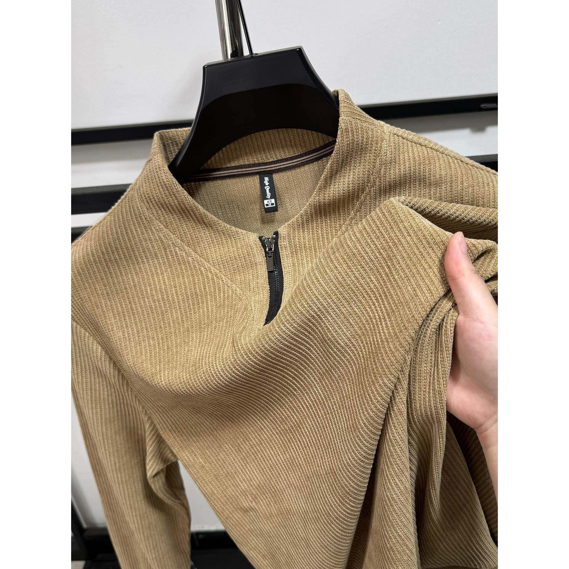 灯芯绒半拉炼v领卫衣男秋冬款高端潮牌男士时尚休闲百搭长袖上衣