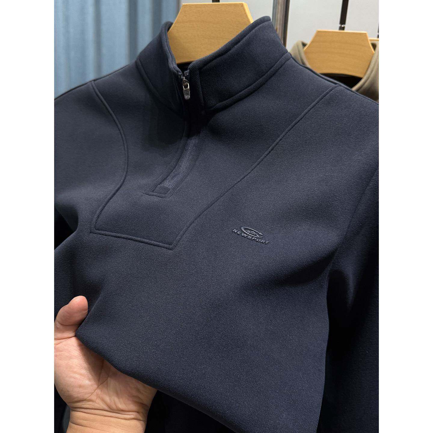 Mostarsea~加绒加厚半拉炼卫衣男秋冬季内搭打底衫半高领体恤上衣