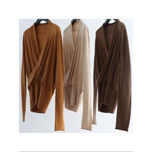 韩国高腰针织衫长袖女秋季新款显瘦套头气质羊毛混纺交叠V领上衣