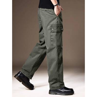 palm city美式覆古军绿色纯棉工装裤男春季做旧宽松直筒阔腿长裤