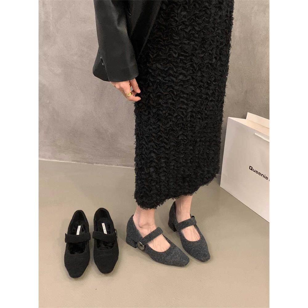 香港中高跟方头灰色单鞋女鞋子2025年冬季配裙子加绒玛丽珍毛毛鞋,女鞋,玛丽珍鞋,淘宝优惠券,粉丝福利购,淘宝优惠卷