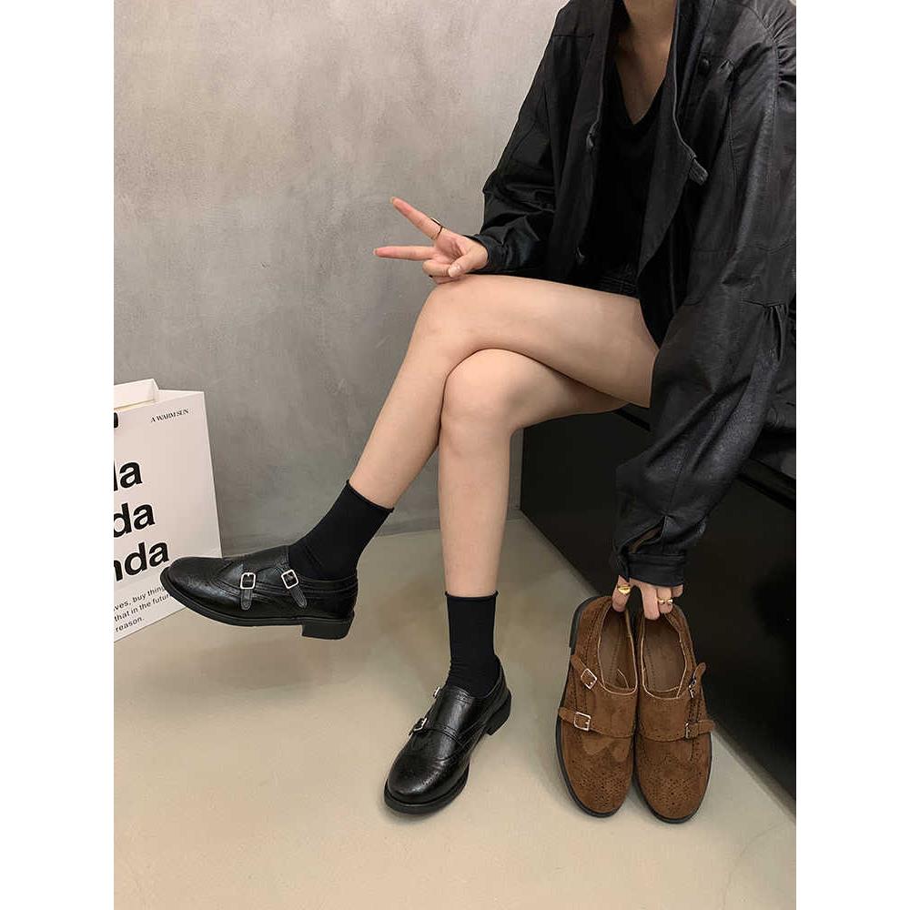 香港棕色雕花乐福鞋女2025新款秋季厚底小皮鞋豆豆鞋英伦单鞋女鞋