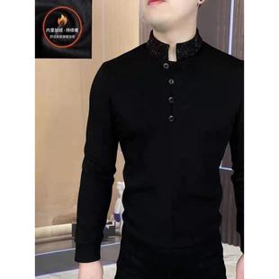 高端轻奢2025秋冬季保暖男士新中国风卫衣时尚休闲潮流修身小立领