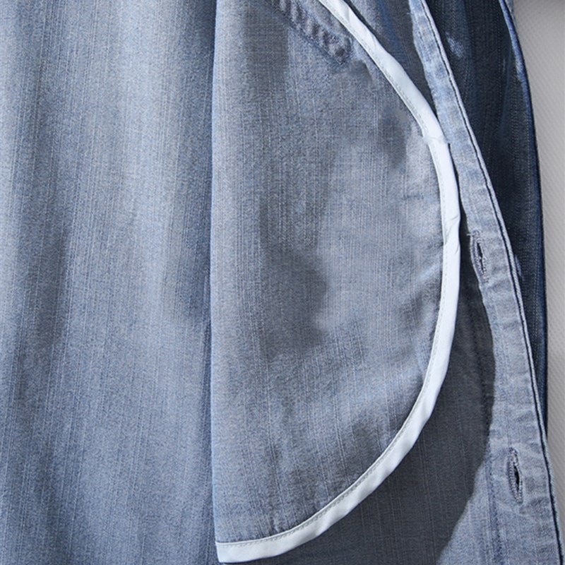 抗皱垂感天丝牛仔衬衫外套女秋冬宽松显瘦中长款覆古衬衣连衣裙潮