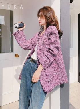 紫色流苏小香风外套女春秋季2025新款法式气质名媛高级感休闲上衣