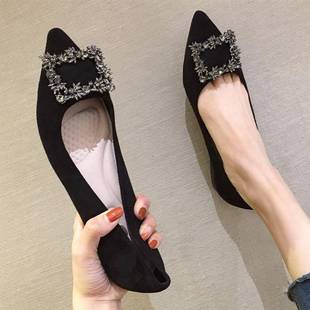 浅口单鞋 香港春秋新款 大尺码 女2025韩版 工作 黑色百搭尖头平底包鞋