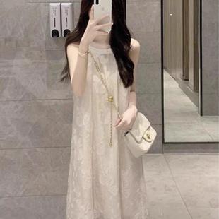 高级感海边度假拍照休闲裙 欧洲站法式 挂脖连衣裙女装 2025夏季 新款