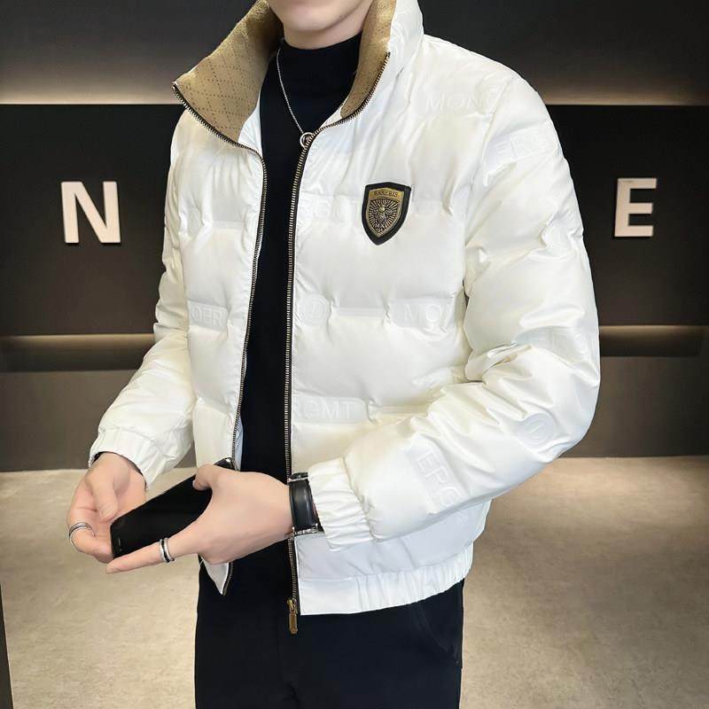正品香港潮牌皮羽绒服男款冬季新款轻薄短款潮牌帅气立领加厚冬装