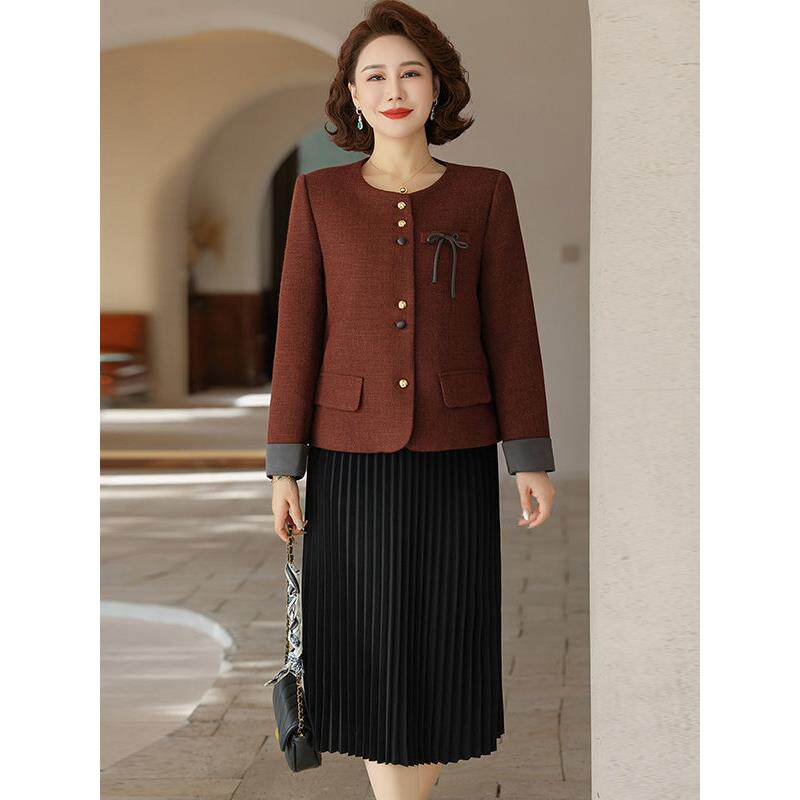 小香风中年女装2025春秋新款连衣裙外套中老年妈妈春装洋气两件套