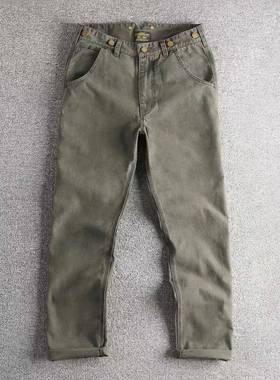 代购潮男秋冬阿美咔叽复古梭织水洗做旧男士休闲裤机车青年工装裤