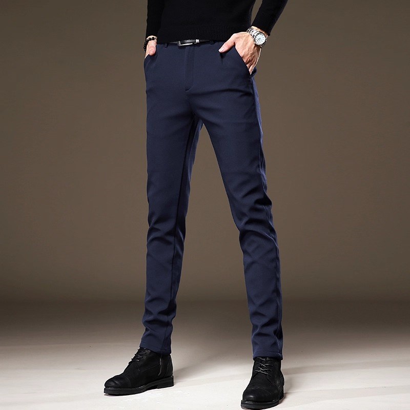 香港高端免熨烫休闲裤男士春秋季新款商务西裤修身弹力黑色长裤子