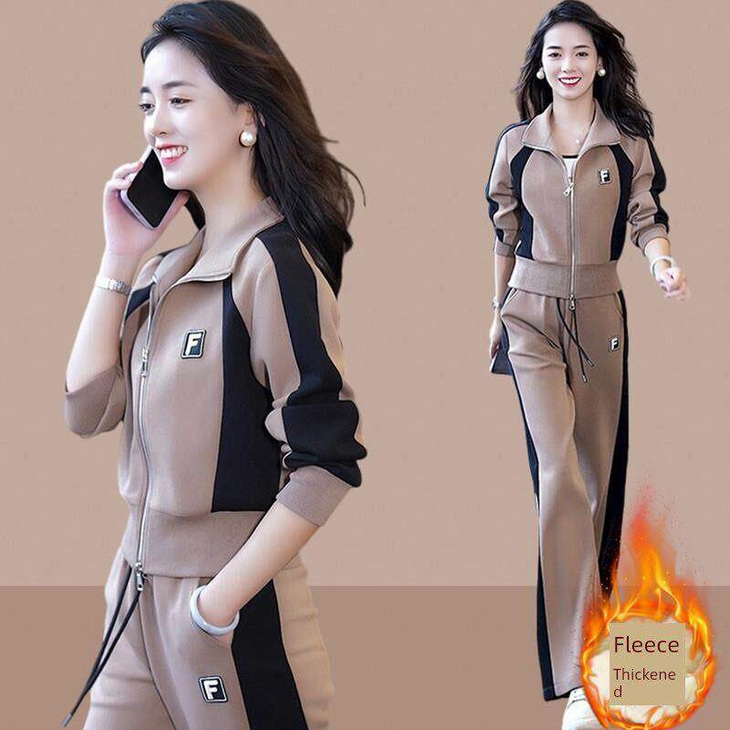 加绒加厚运动套装女士2024秋冬新款小个子休闲时尚卫衣两件套爆款