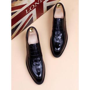 韩式 男士 英式 马位式 2025新款 便鞋 真皮鳄鱼图案尖头鞋